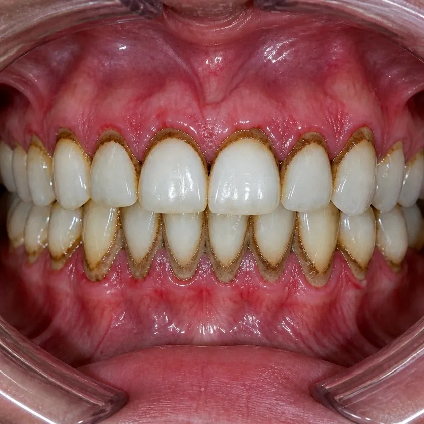 Air Flow teeth cleaning — before-treatment condition on a clinical image
