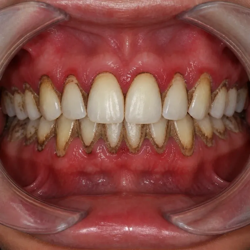 Air Flow teeth cleaning — before-treatment condition on a clinical image