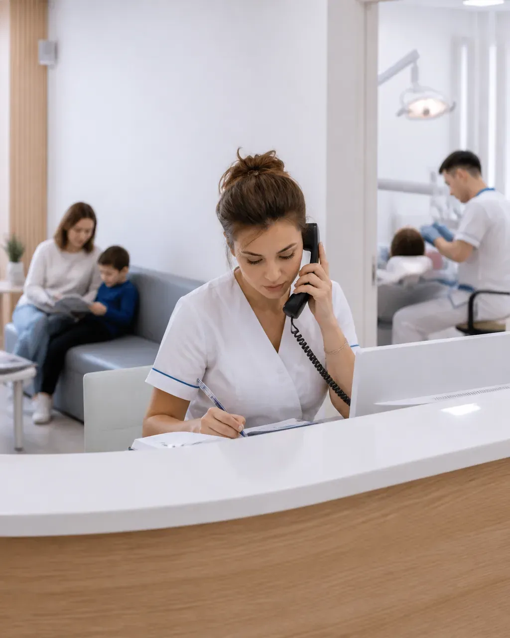 The clinic administrator schedules the patient's appointment by phone