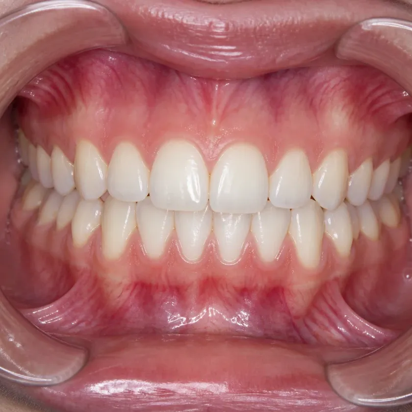 metal bracket — close-up post-treatment clinical photograph