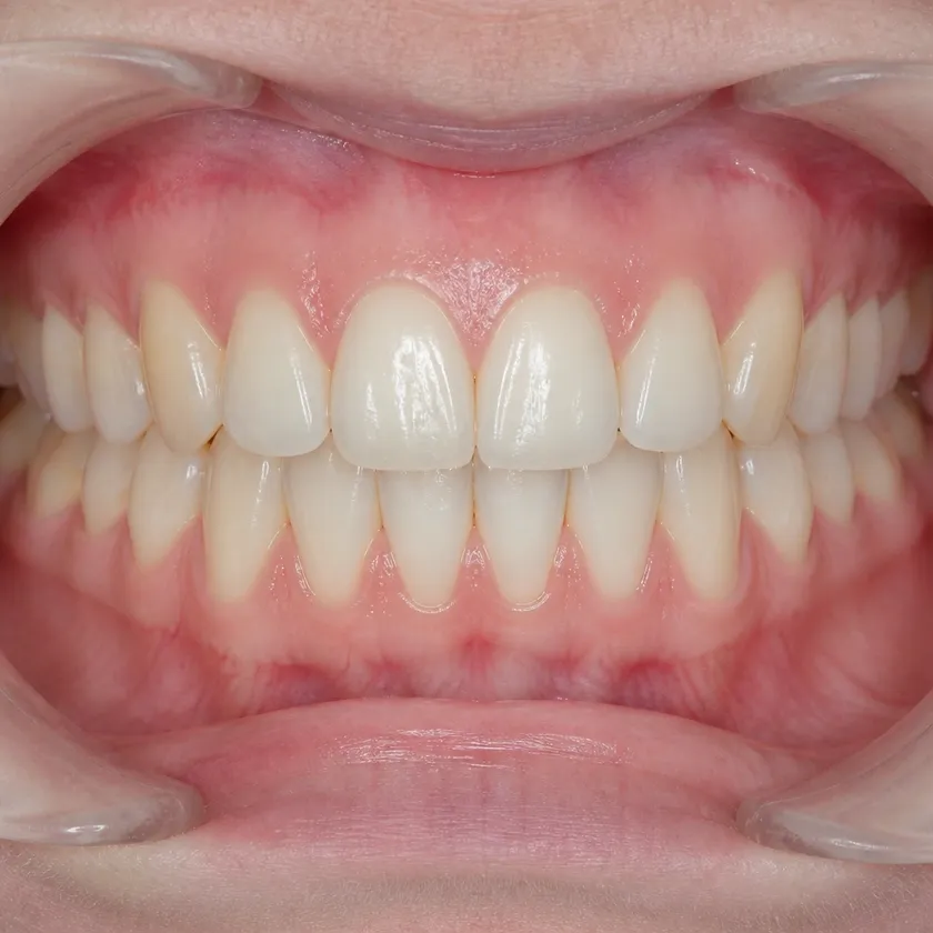 metal bracket — close-up post-treatment clinical photograph