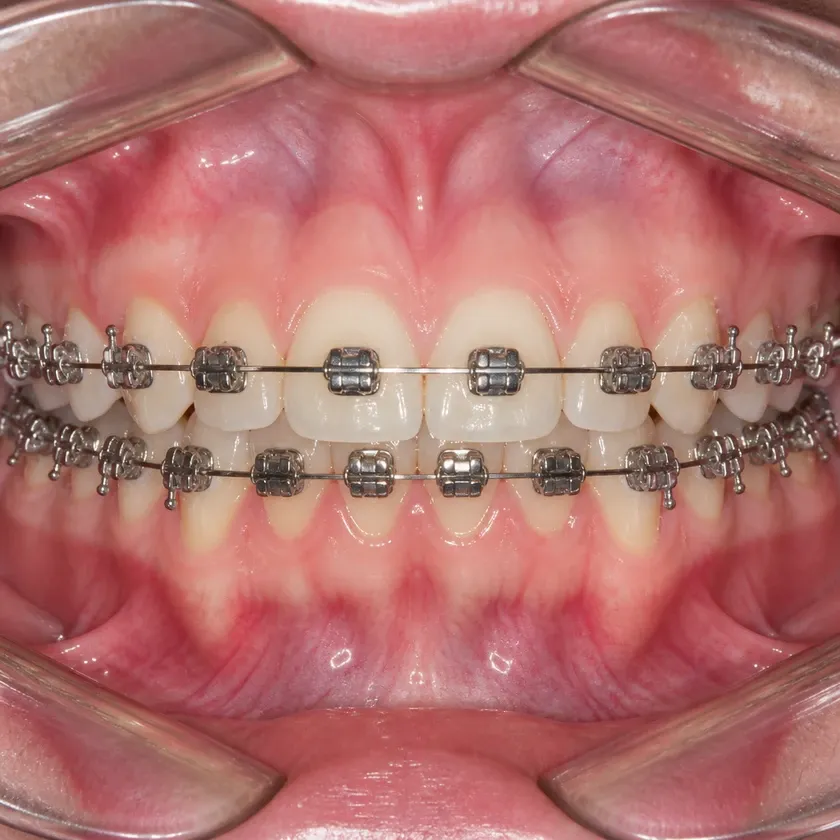 metal bracket — close-up post-treatment clinical photograph