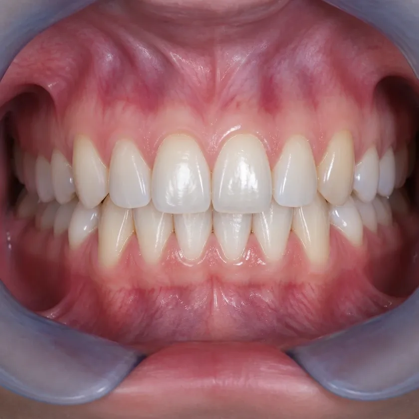 sapphire bracket — close-up of the result after treatment on a clinical photo