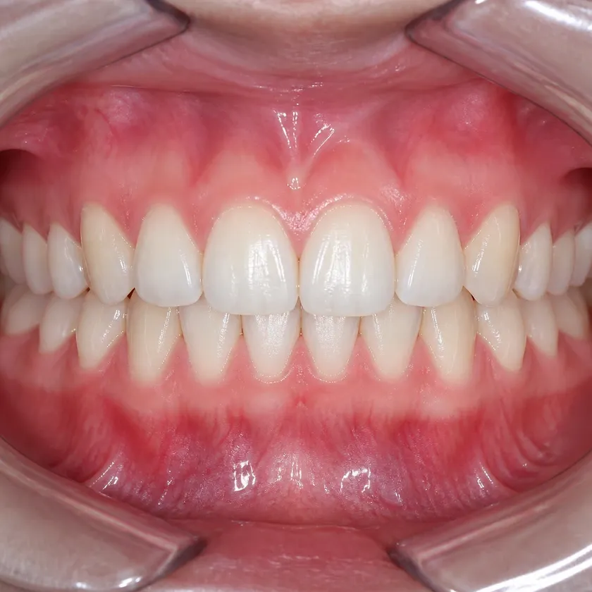 sapphire bracket — close-up of the result after treatment on a clinical photo