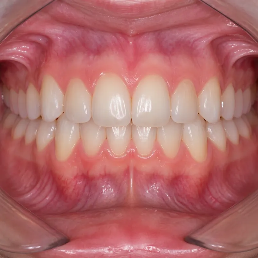 sapphire bracket — close-up of the result after treatment on a clinical photo