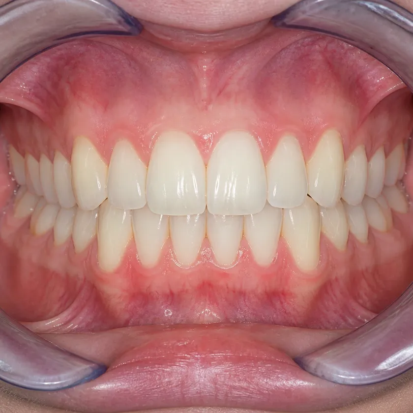 damon braces astana — close-up result after treatment in a clinical photo
