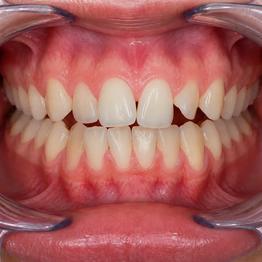 Damon braces — pre-treatment condition on a clinical image