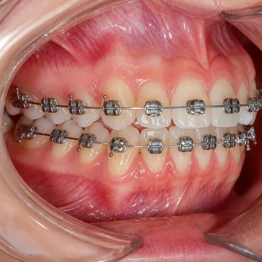 Damon braces — close-up clinical photo showing the result after treatment