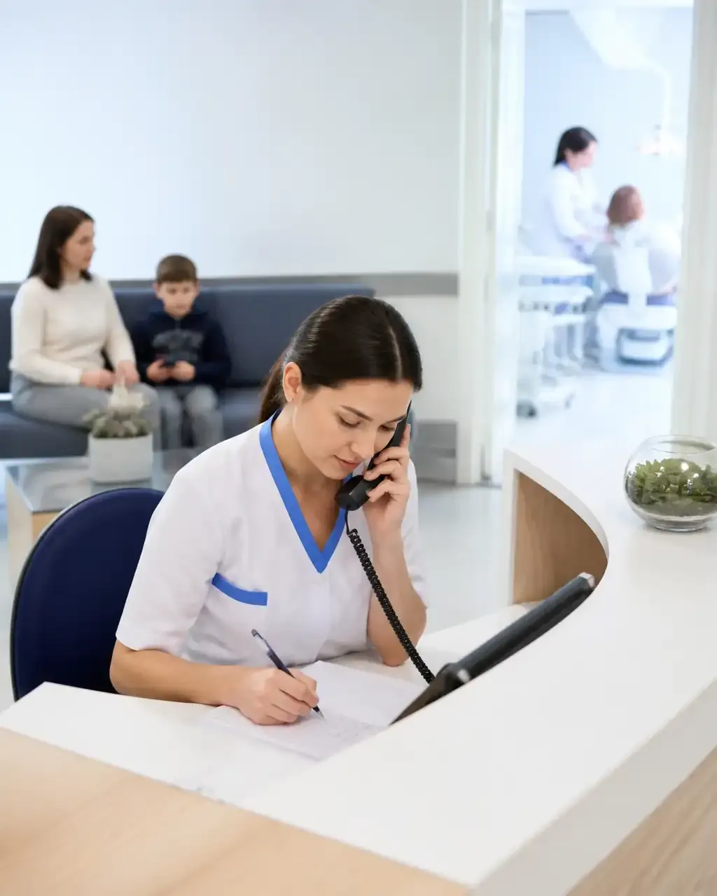 The clinic administrator schedules the patient's appointment by phone