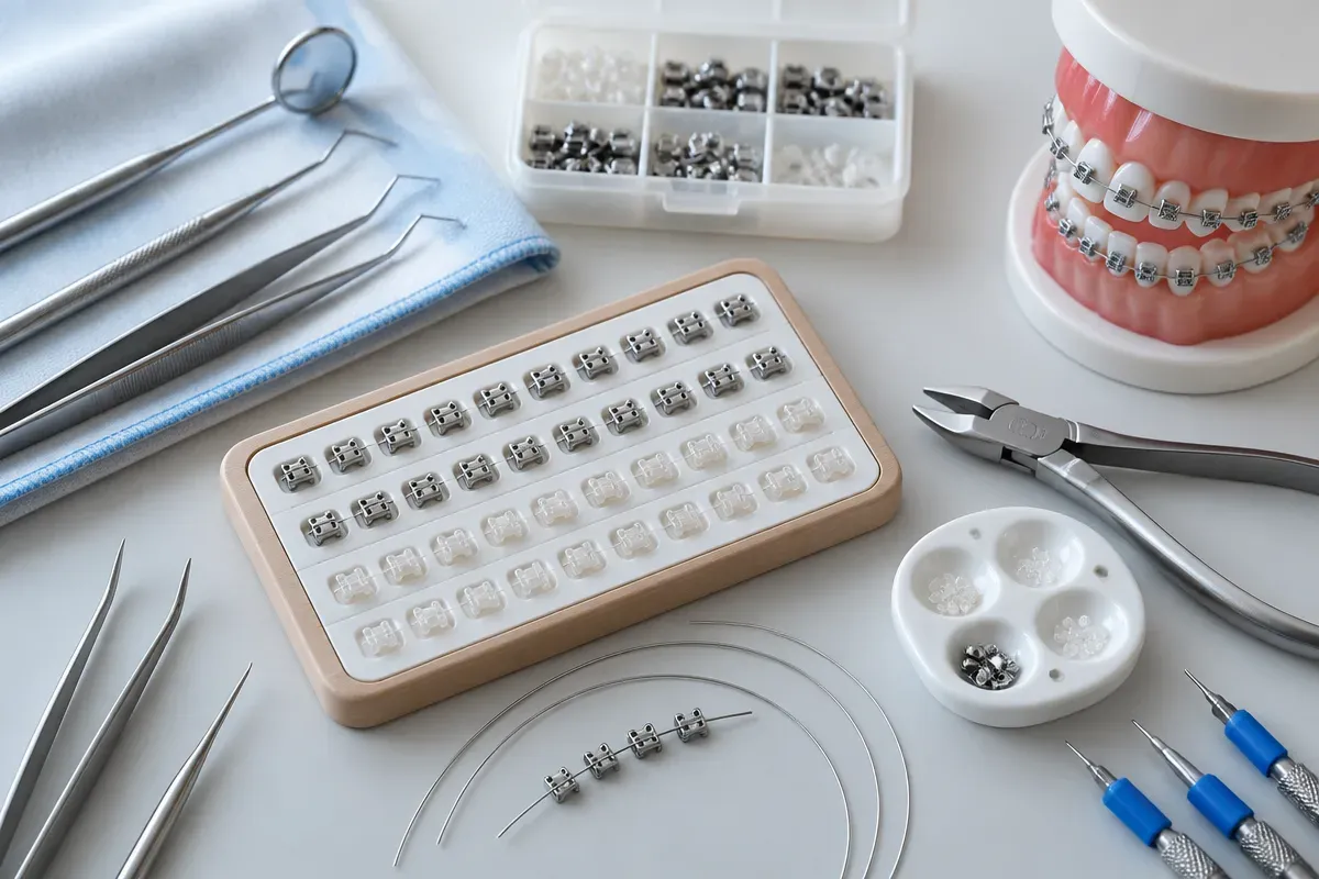 Tools and materials for this type of treatment, laid out on a light surface — an illustration for the section "Metal and ceramic systems"