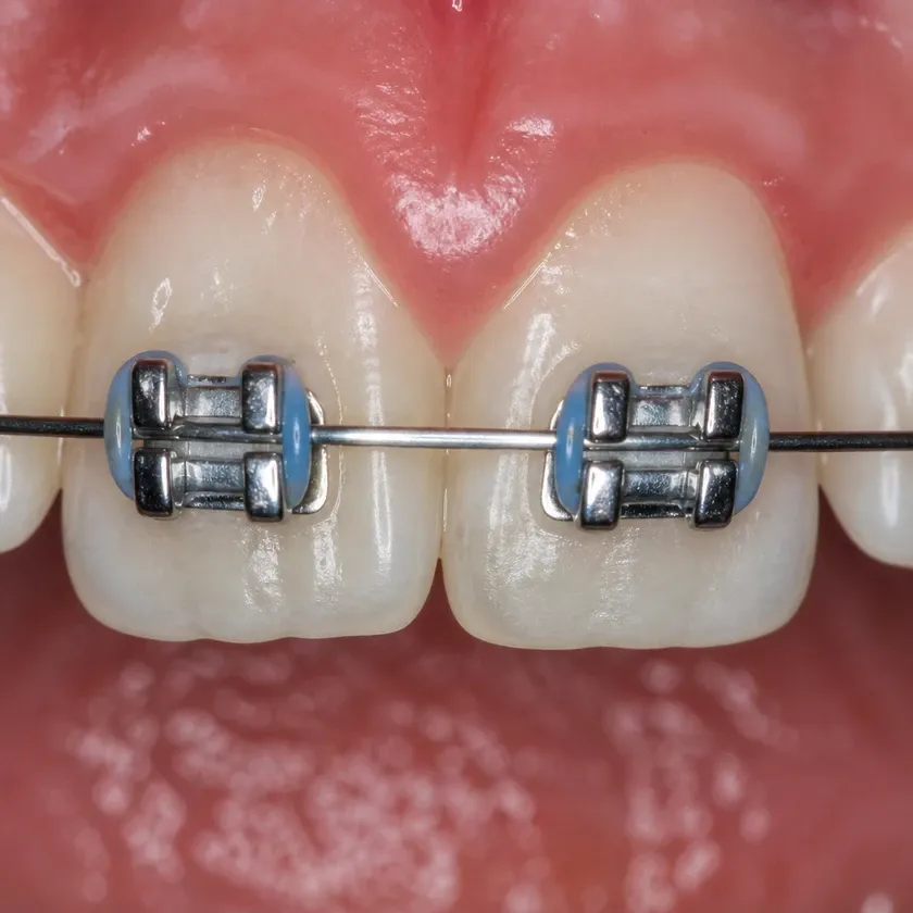 Braces for children — close-up of the treatment result in a clinical photograph