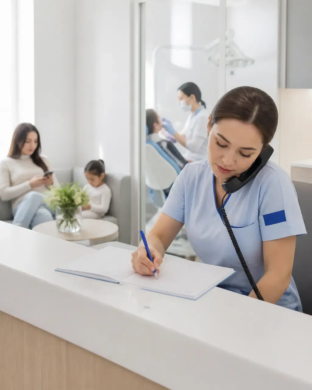 The clinic administrator schedules the patient's appointment by phone
