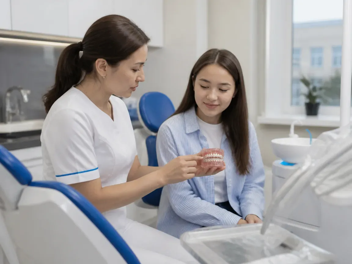 End of appointment: the doctor next to the patient goes over aftercare instructions — illustration for the "Adaptation and sensations" section