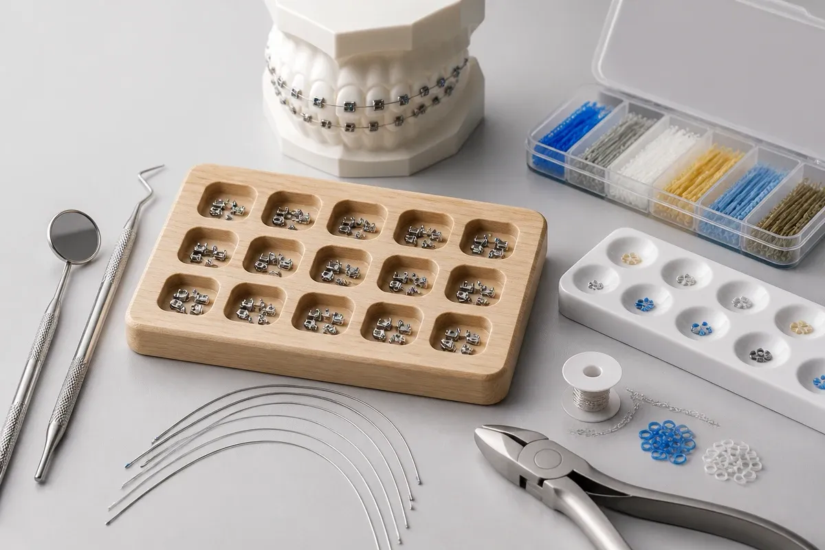 Instruments and materials for this type of treatment, laid out on a light surface — an illustration for the section "The system and its options"