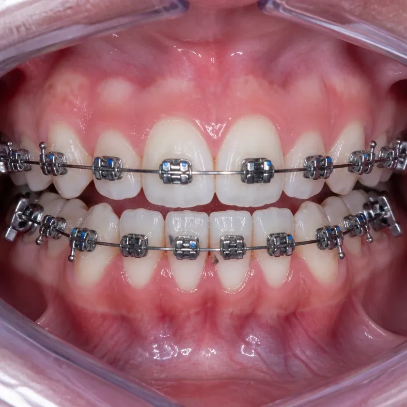 Morelli braces — close-up clinical photo showing the result after treatment