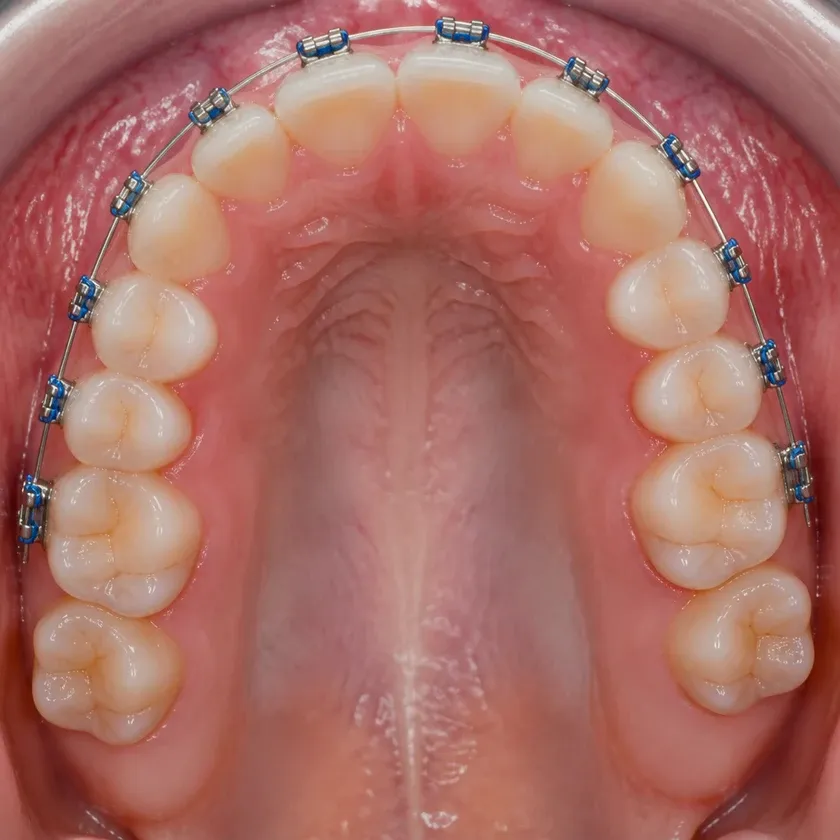 Morelli braces — close-up clinical photograph of the result after treatment