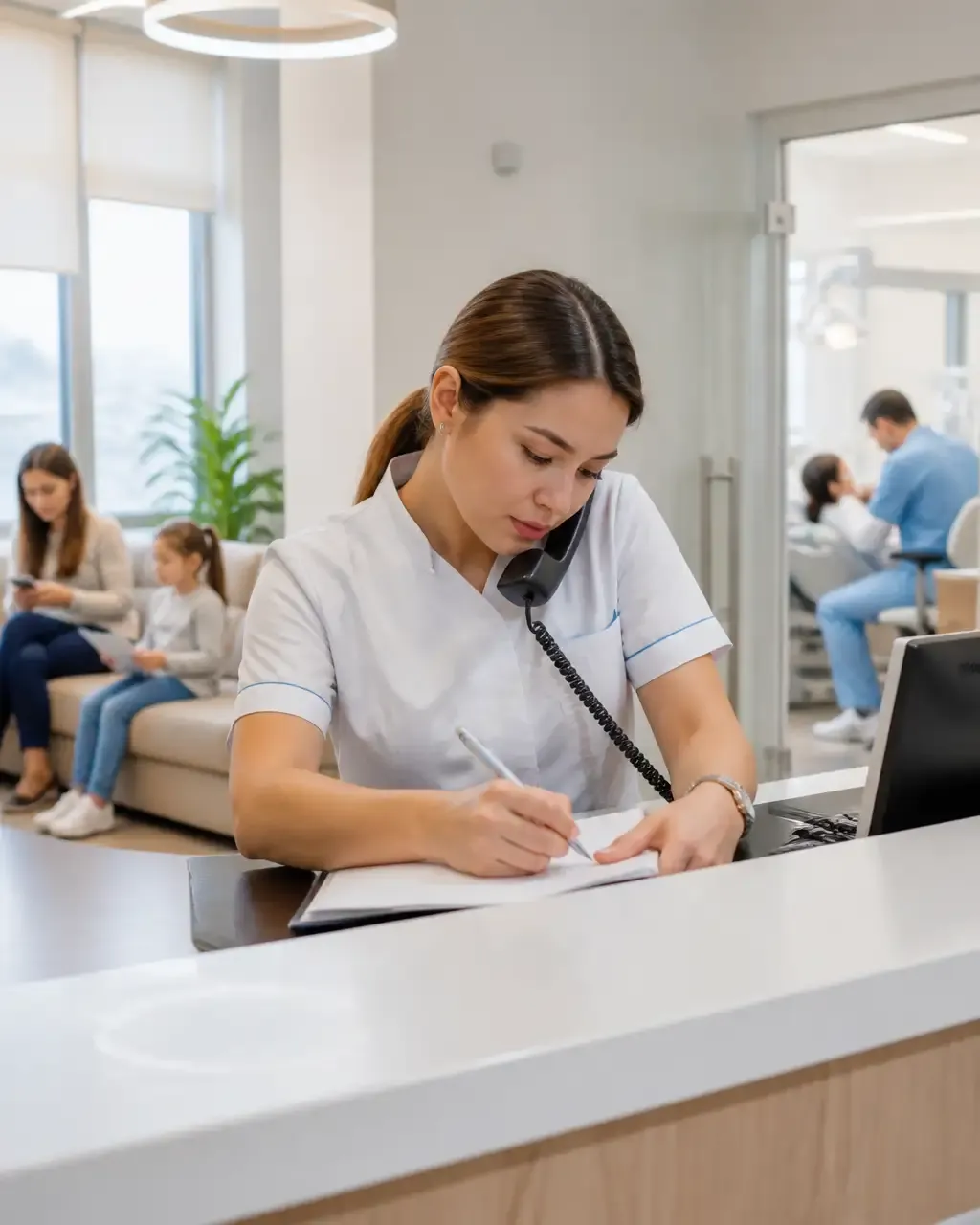 The clinic administrator schedules the patient's appointment by phone