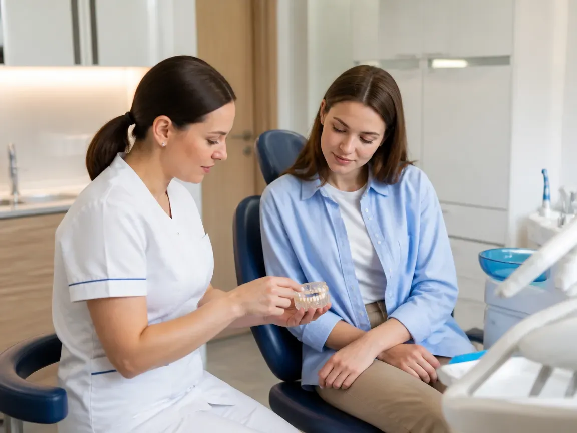 End of appointment: the doctor next to the patient goes over aftercare instructions — illustration for the "Follow-up visits" section