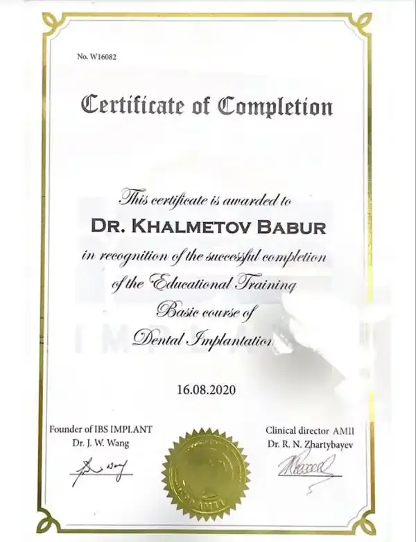 Сертификат «Certificate of Completion», Халметов Бабур Батырбекович