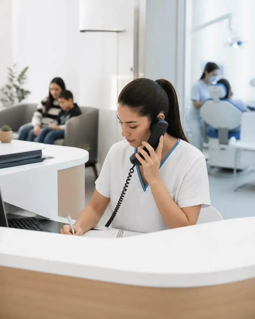 The clinic administrator schedules the patient's appointment by phone