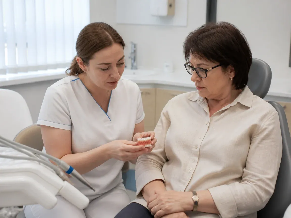 End of appointment: the doctor next to the patient goes over aftercare instructions — illustration for the "Follow-up visits" section