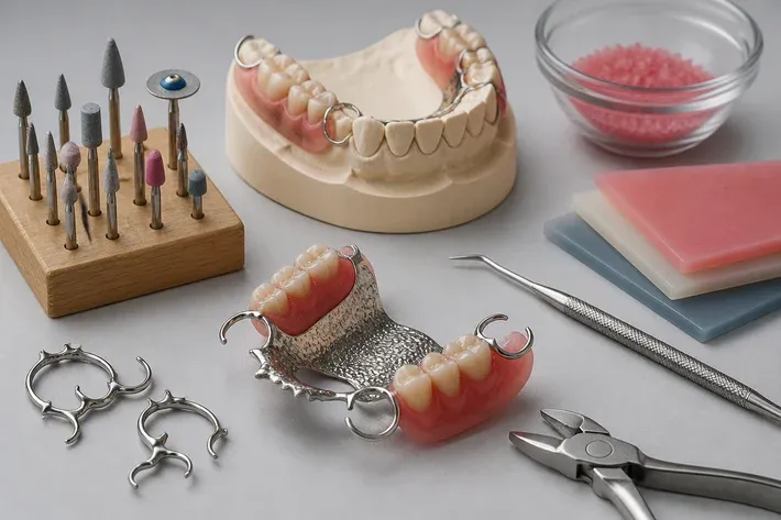 Instruments and materials for this type of treatment, laid out on a light surface — an illustration for the section "Materials and Their Differences"