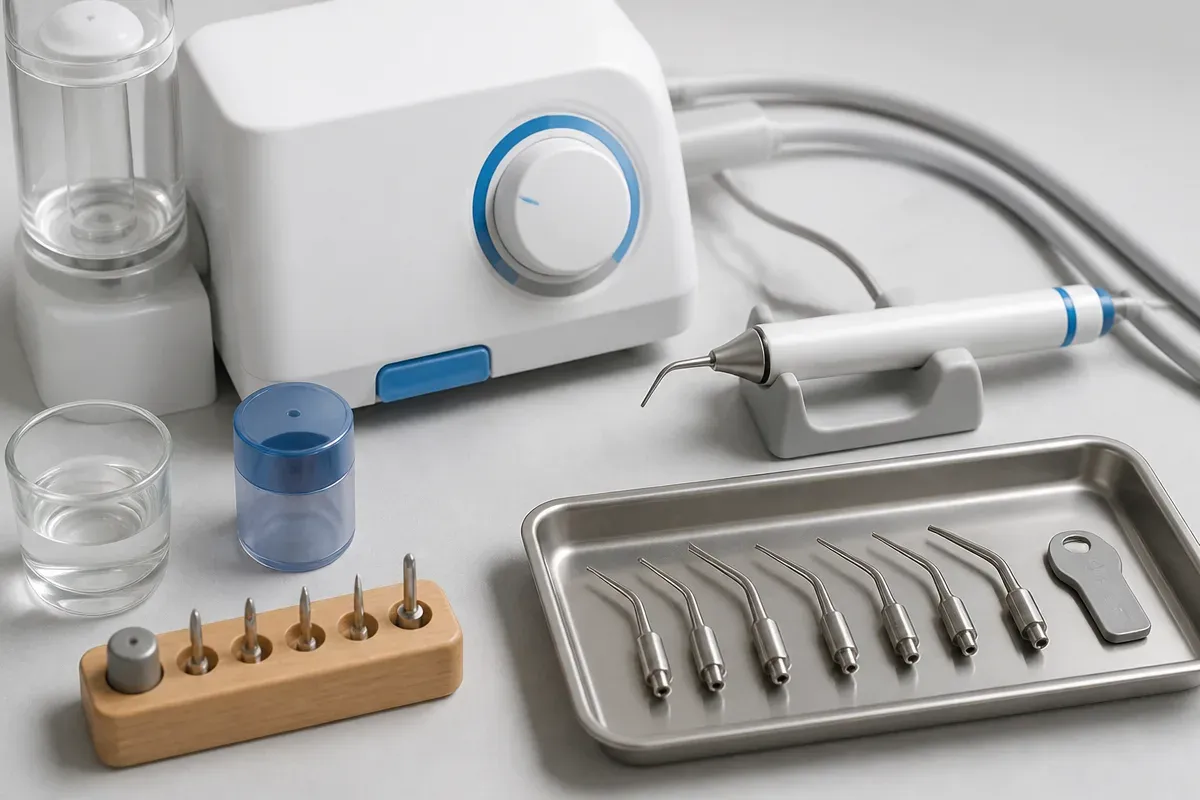 Instruments and materials for this type of treatment, laid out on a light surface — an illustration for the "Ultrasound" section