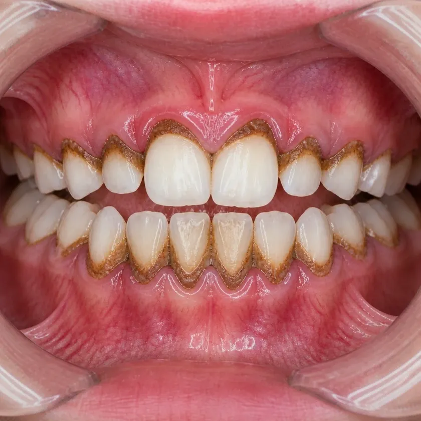 Professional dental cleaning for children — before-treatment condition in a clinical photograph