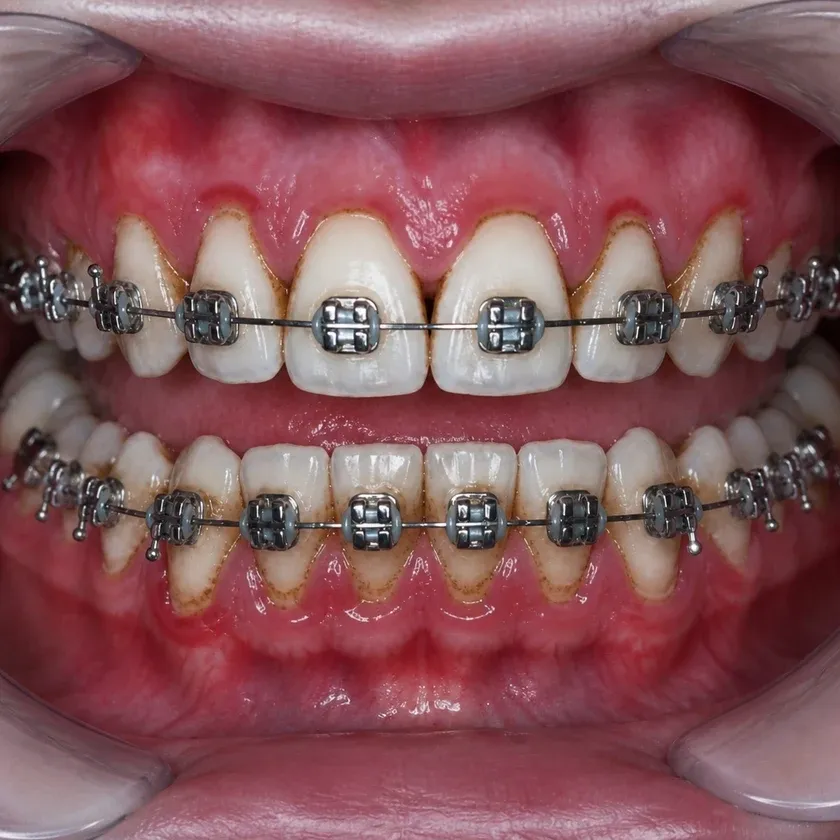 Professional dental cleaning for children — before-treatment condition in a clinical photograph