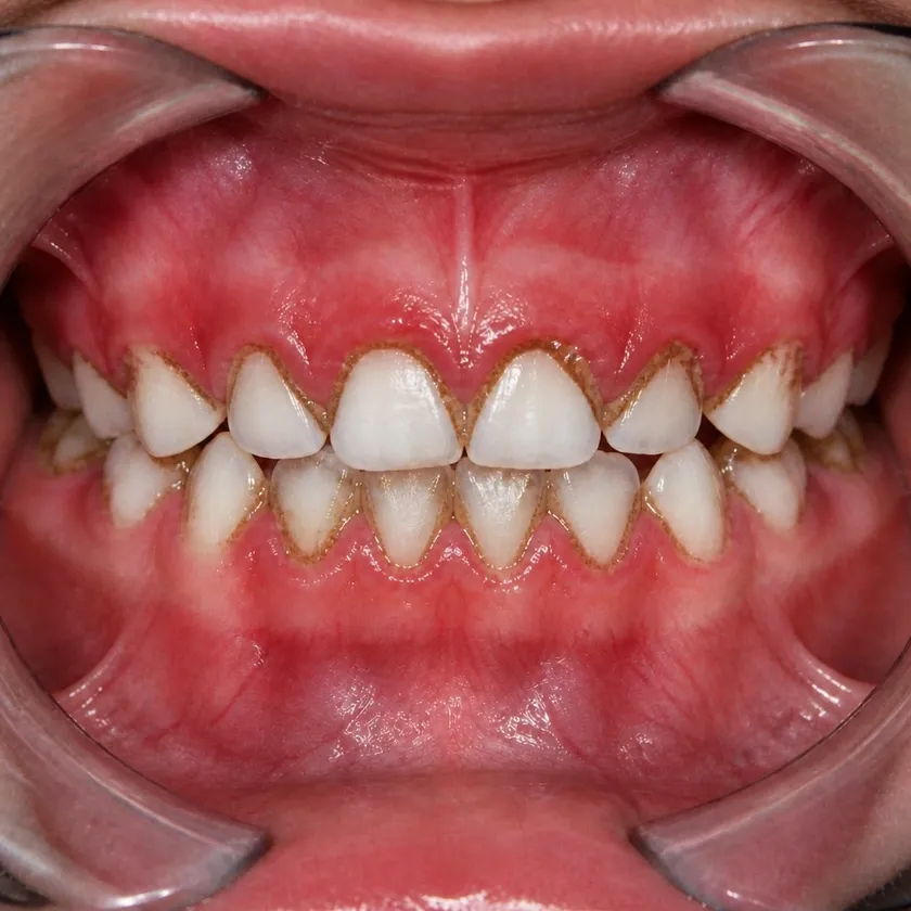 Professional dental cleaning for children — before-treatment condition in a clinical photograph