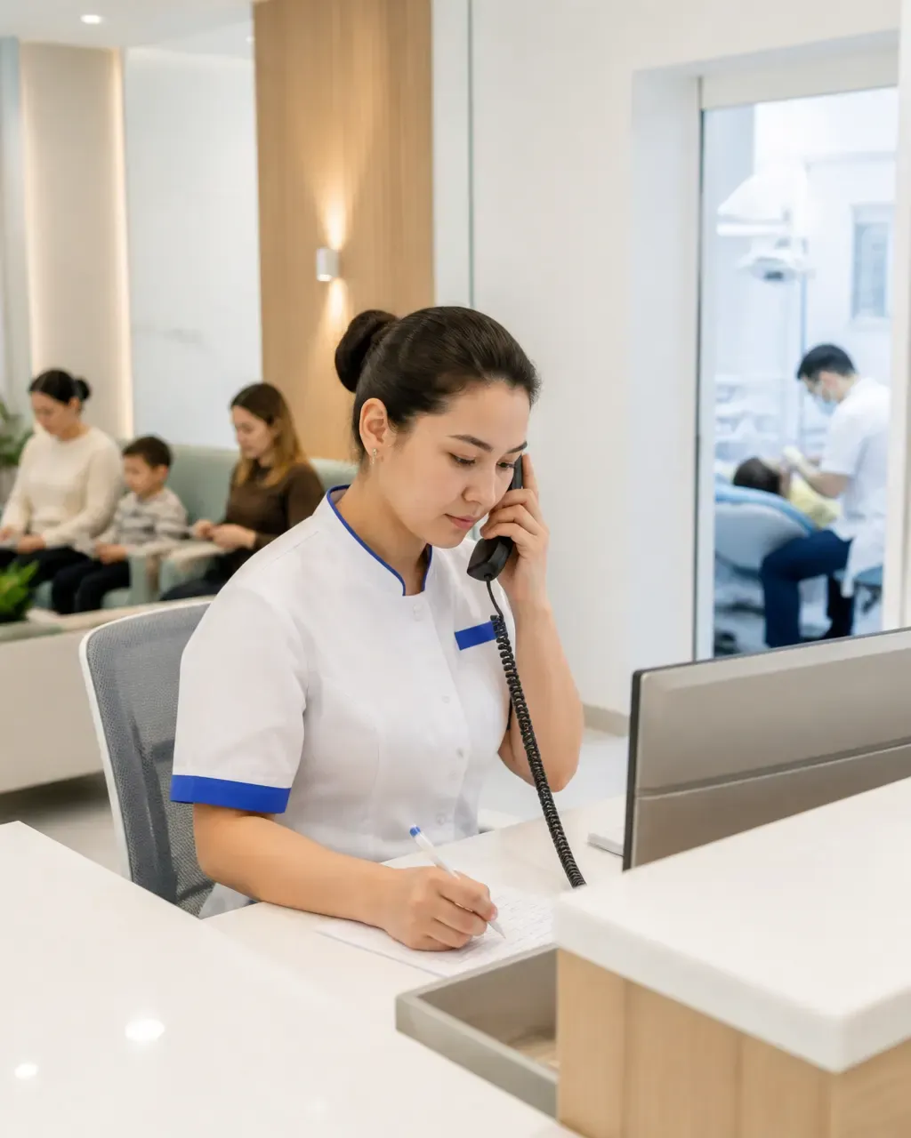 The clinic administrator schedules the patient's appointment by phone