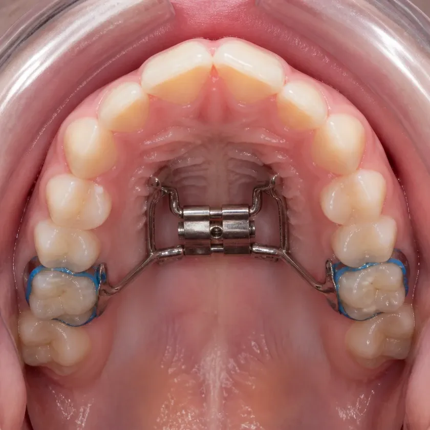Children's dental plates — close-up of the result after treatment in a clinical photograph