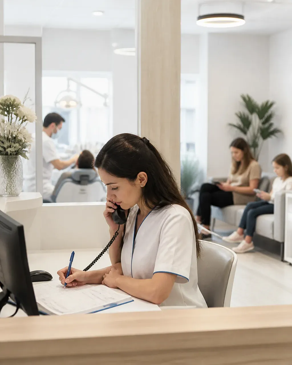 The clinic administrator schedules the patient's appointment by phone