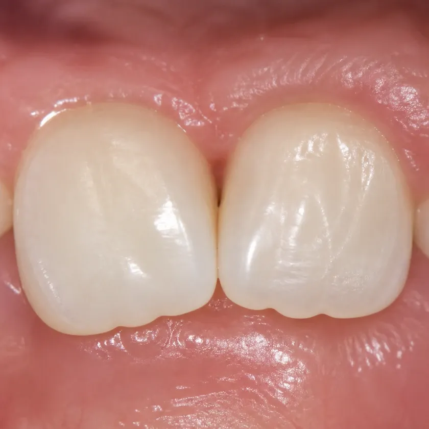 Clear aligners for children — close-up of the treatment result in a clinical photograph