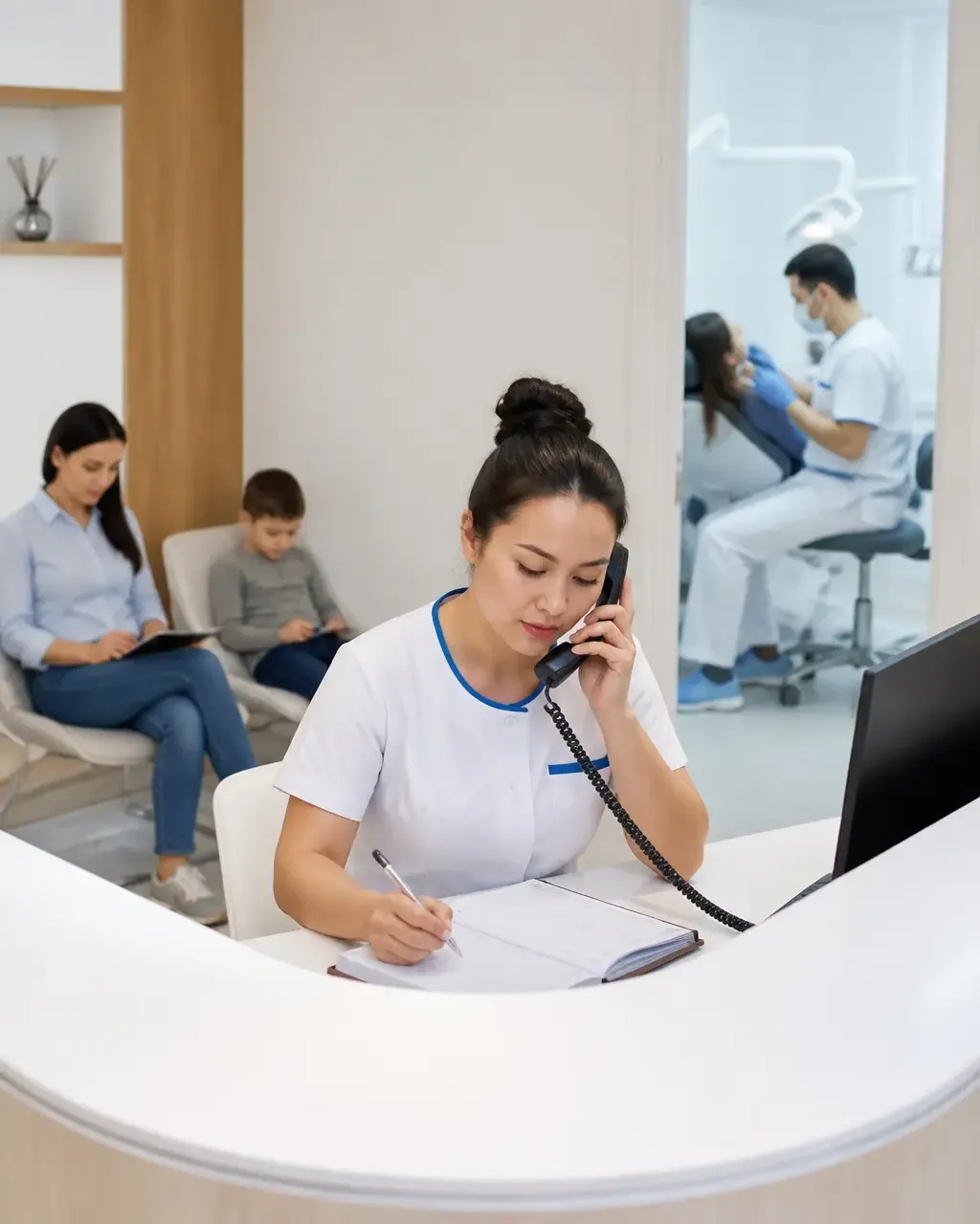 The clinic administrator schedules the patient's appointment by phone