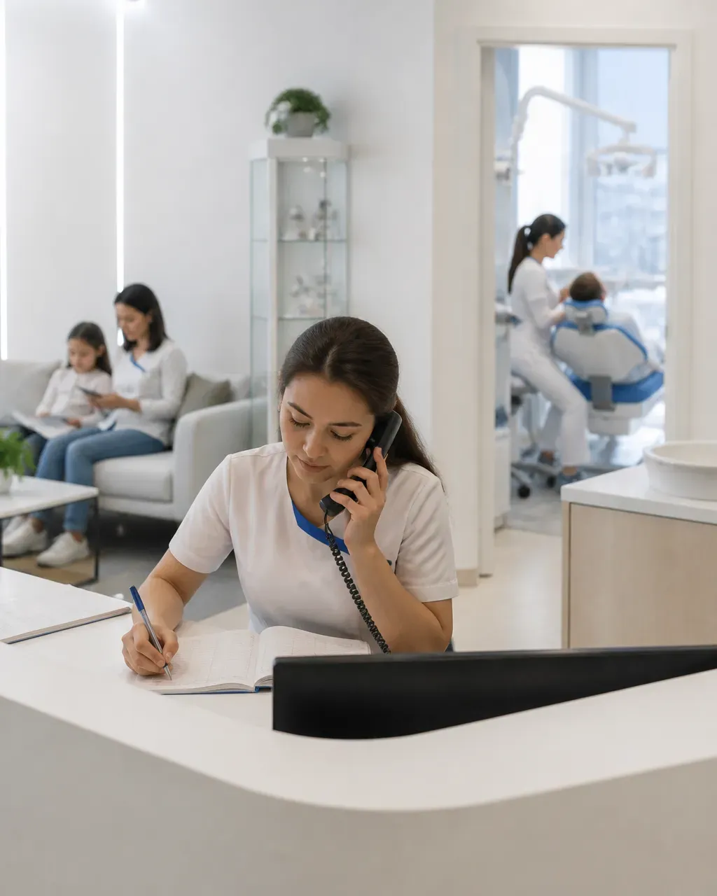 The clinic administrator schedules the patient's appointment by phone