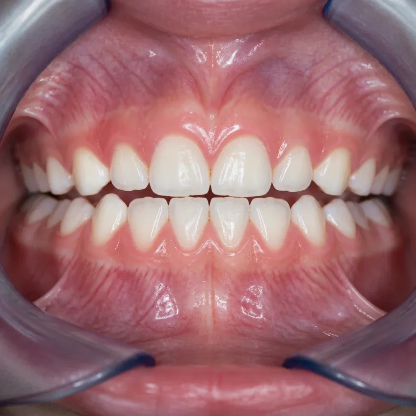 Fluoridation of primary teeth — close-up clinical image showing the result after treatment