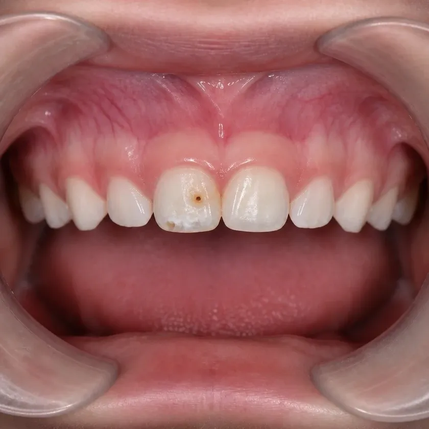 Fluoridation of primary teeth — pre-treatment condition on a clinical image