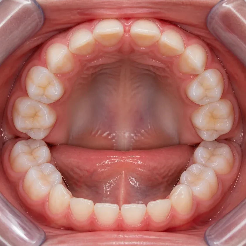 Fluoridation of primary teeth — post-treatment close-up on a clinical image