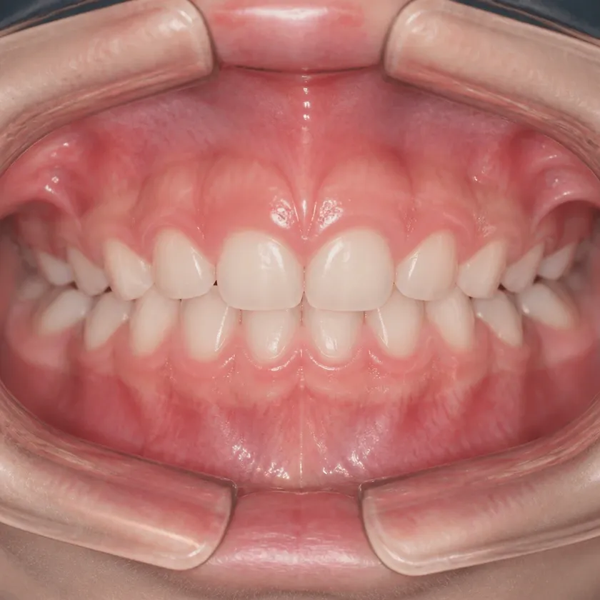 fluoride application on primary teeth — close-up clinical photo of the result after treatment