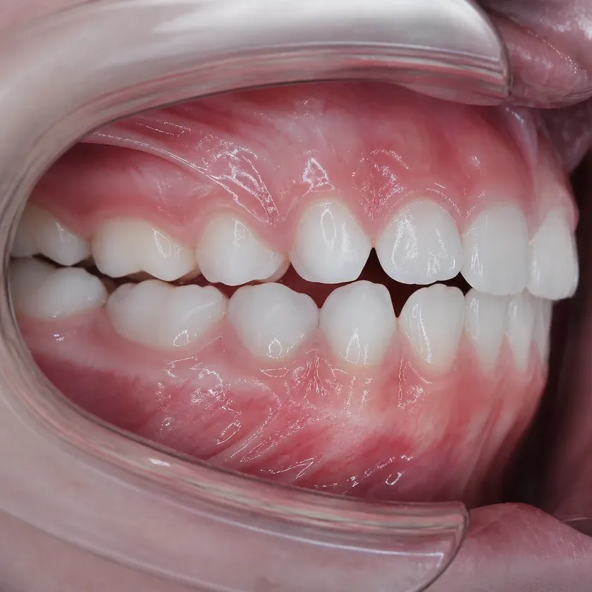 Fluoridation of primary teeth — close-up clinical image of the result after treatment