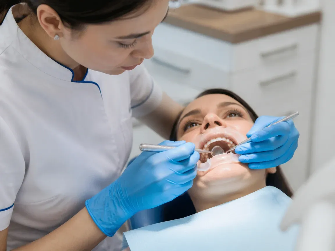 The treatment stage itself: the doctor's gloved hands working inside the oral cavity — an illustration for the "Treatment Procedures" section