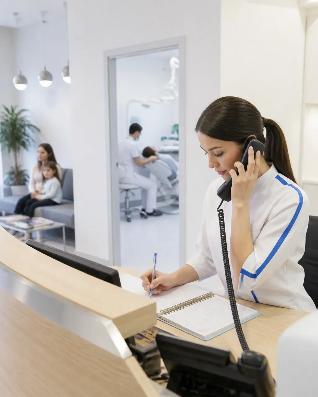 The clinic administrator schedules the patient's appointment by phone