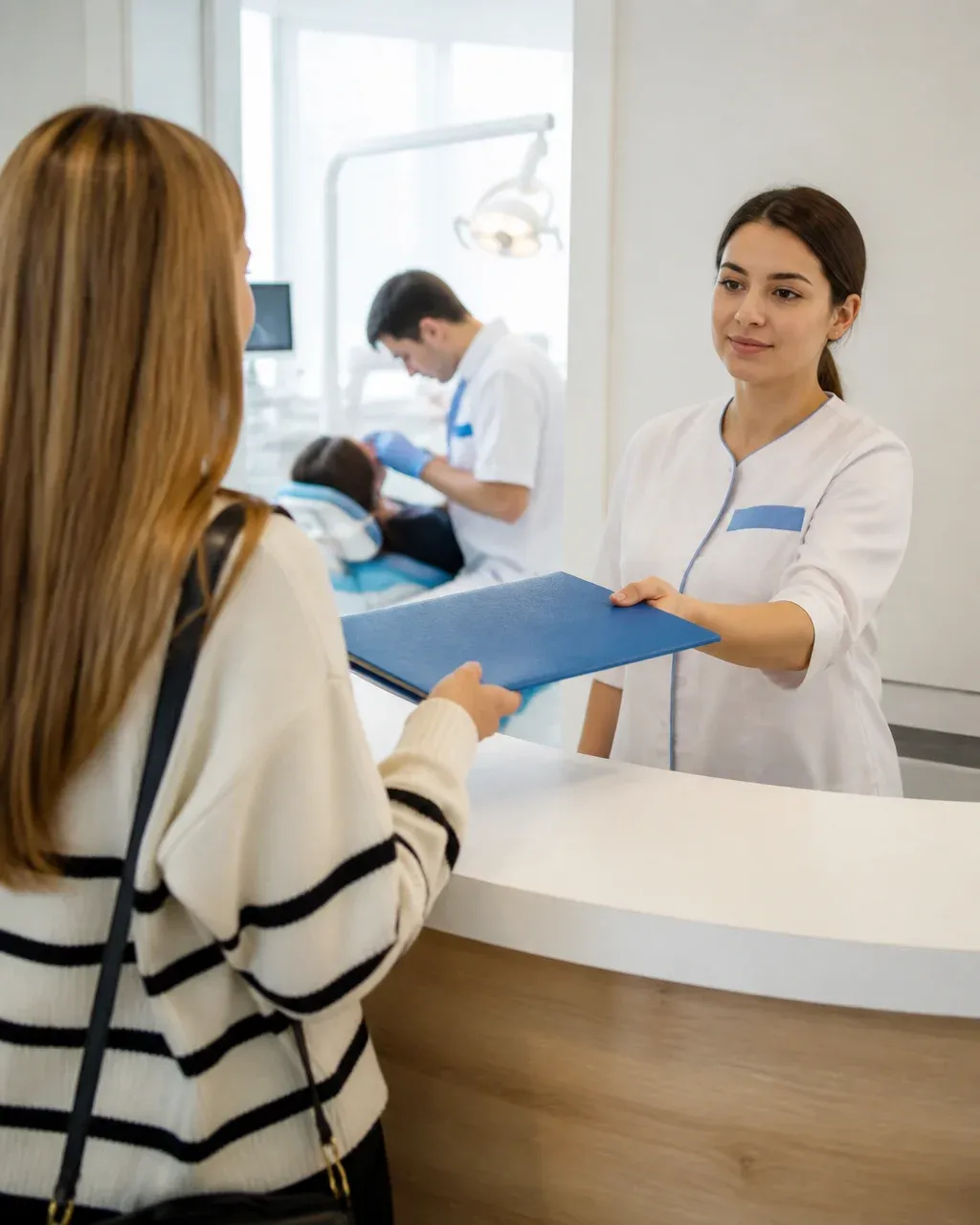 Клиника әкімшісі пациентке тіркеу бөлімінде емдеу жоспарын тапсырады