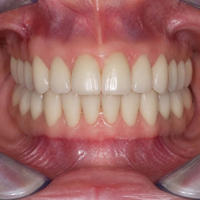 all-on-6 dental implantation — close-up clinical photo of the result after treatment