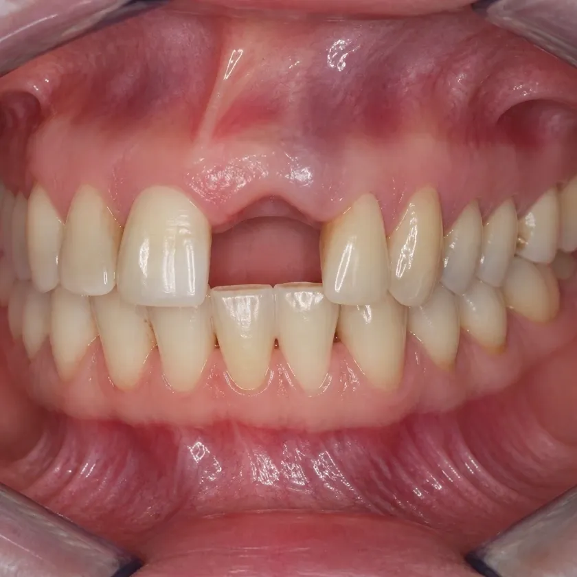 All-on-6 dental implants — before-treatment condition in a clinical photograph