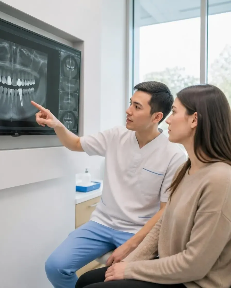 Follow-up examination after implant placement using an image on the monitor
