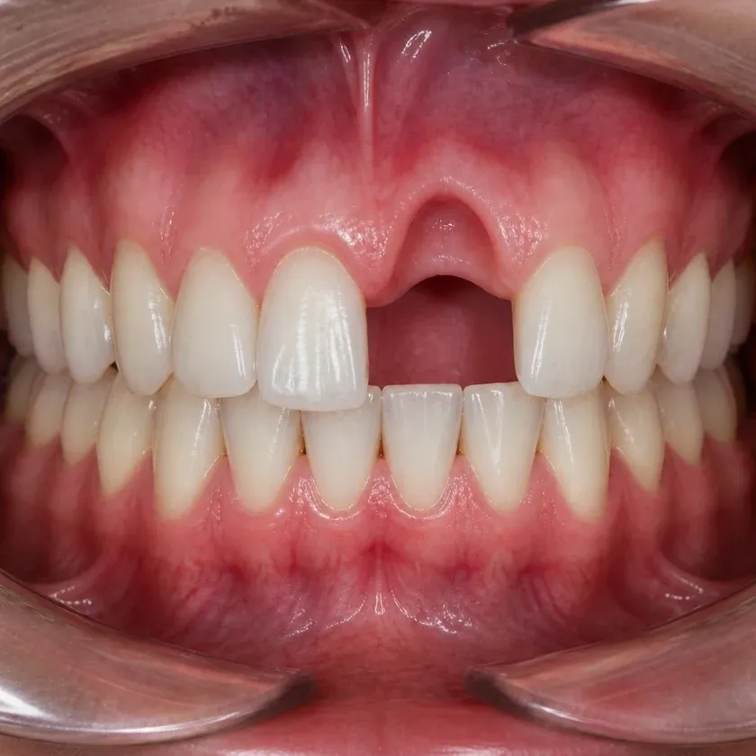 Dental implant placement — pre-treatment condition on a clinical image