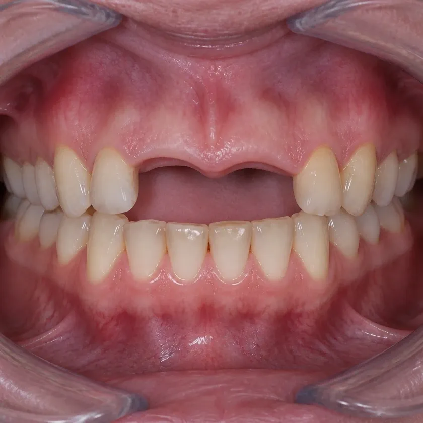 Dental implant placement — pre-treatment condition on a clinical image