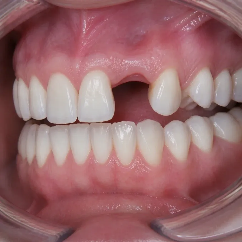 Dental implant placement — pre-treatment condition on a clinical image